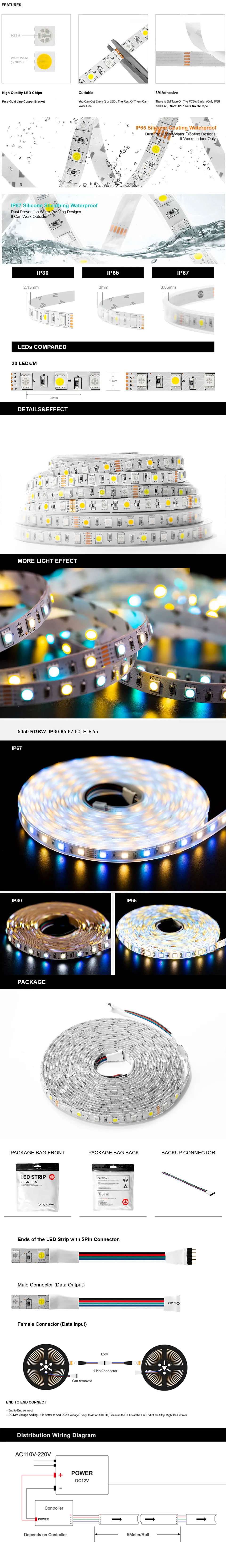 Best discount cheap price 60leds ip30 ip65 ip67 rbgww 12v 5050 rbgcw rgbw led strip on sale