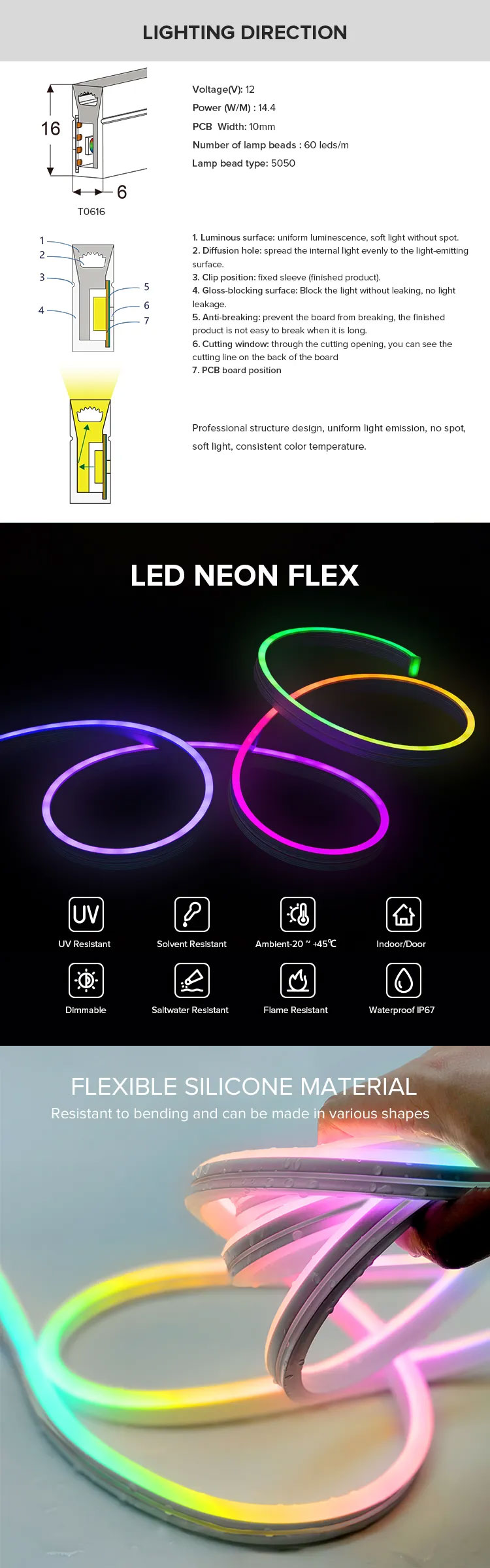 High Standard Dimmable Cuttable 24v 12v Magic Color 5050 Rgb Ws2811 Led Neon Strip Light